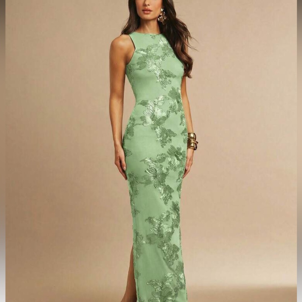 Mint  Green Floral Sheath Dress - Picture 6 of 8